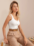Casual Sleeveless Solid Women White Top