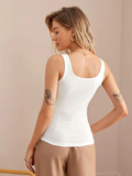 Casual Sleeveless Solid Women White Top