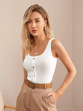 Casual Sleeveless Solid Women White Top