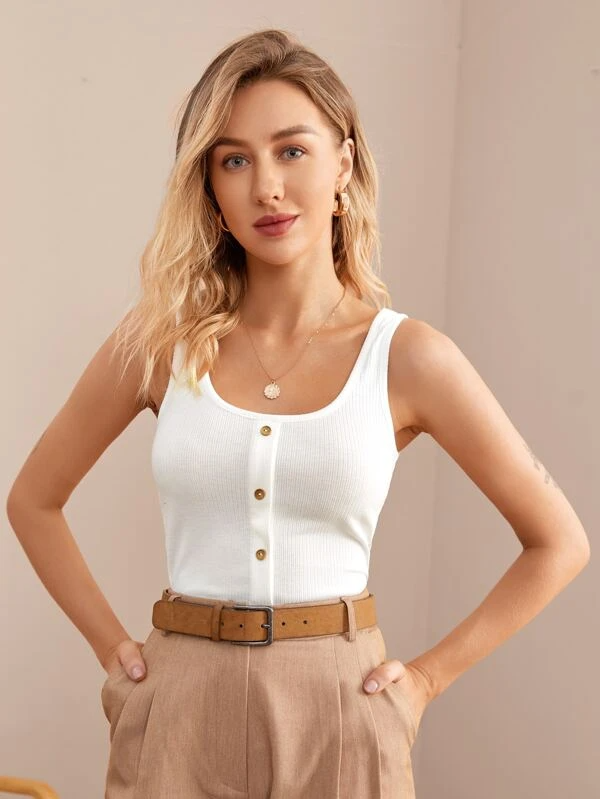 Casual Sleeveless Solid Women White Top