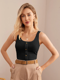 Casual Sleeveless Solid Women Black Top