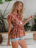 Casual Cap Sleeves Printed Women Multicolor Top
